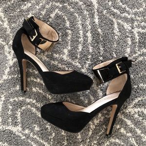 Aldo Dwaydien Platform Heels Black w/ Gold Ankle Strap Size 6.5